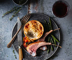 Lamb Chops with Ratatouille, Beans and Potato Gratin