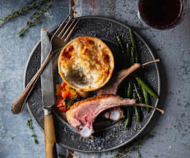 Lamb Chops with Ratatouille, Beans and Potato Gratin