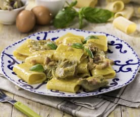 Paccheri risottati con carciofi alla carbonara