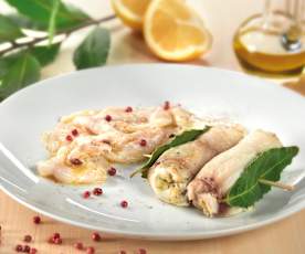 Carpaccio di branzino con involtini di pesce spada