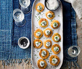 Sweet potato blini with cumin & sesame crème fraîche