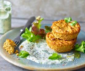 Zeleninové muffiny s tofu a koriandrovo-jogurtovou omáčkou