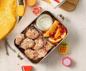 Tikkibox: Rote Rüben Nuggets mit Joghurt-Minz-Sauce