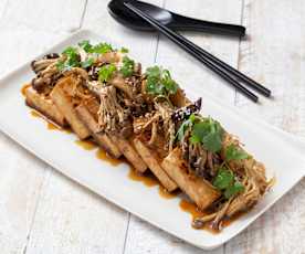 Grilled tofu steaks with Asian mushrooms