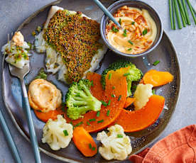 Cabillaud en croûte de persil, mayonnaise épicée