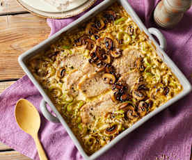 Ofenschnitzel mit Champignon-Porree-Sauce