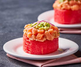 Watermelon and Salmon Ceviche Stack