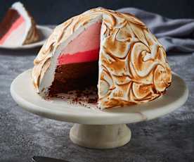Baked Alaska with Ice Cream and Chocolate Cake