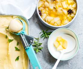 Glace à la verveine et poires aux épices 