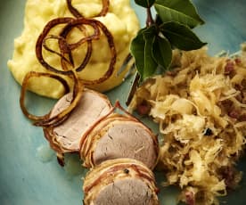 Pork tenderloin with sauerkraut and potato purée