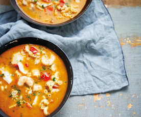 Sopa de bacalhau e marisco