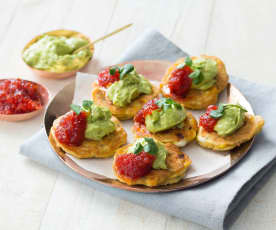 Sweetcorn fritters with chilli jam and avocado cream