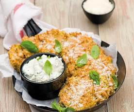 Placki cukiniowe z dipem bazyliowym