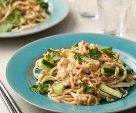 Warm Chicken Peanut Noodle Salad