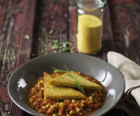 Gebratene Kräuterpolenta auf Ratatouille (vegan)