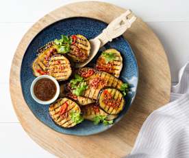 Grilled eggplant with lime and ginger dressing
