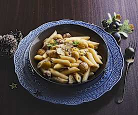 Penne risottate funghi, salsiccia e castagne