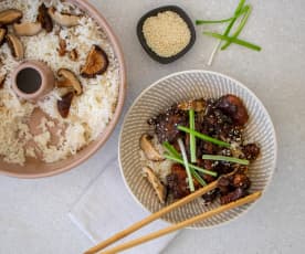 Sticky pork belly with jasmine rice