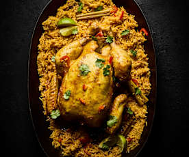 Frango picante com arroz de coco