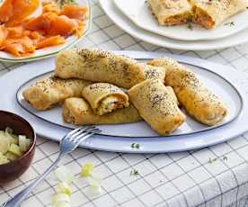 Mini strüdel salati al porro e salmone