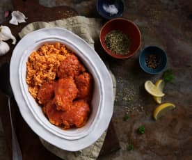 Muslos de pollo en salsa de pimiento rojo y arroz en cocción lenta TM6