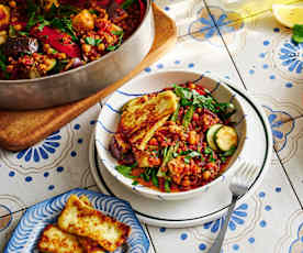 Bean ratatouille with halloumi