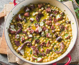 Garbanzos en salsa verde con pulpo