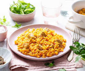 Arroz con solomillo de cerdo en su punto