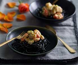 Esparguete negro com frutos do mar e molho de maracujá na Bimby Friend