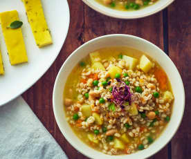 Zuppa di legumi con frittatina saporita