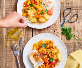 Merlan aux poivrons et au maïs