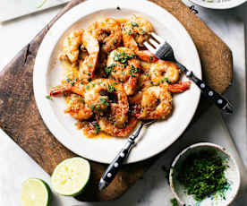 Langostinos salteados al oporto