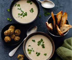 Velouté de champignons, croquettes de haddock