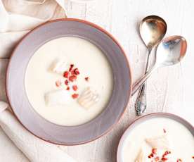 Crema de coliflor con bacalao y beicon