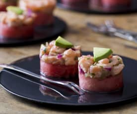 Watermelon and Salmon Ceviche Stack