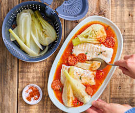 Cabillaud au chorizo, tomates et fenouil