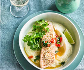 Lachs mit Blumenkohlpüree