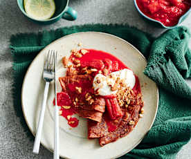 Cacao and buckwheat crêpes, orange and rhubarb (Diabetes)