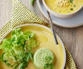 Crema di mais e pollo e terrine di broccoli