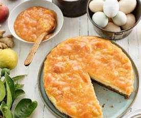 Cheesecake cozido de pêssego