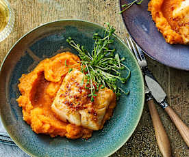 Kabeljau mit Süsskartoffel-Selleriestampf