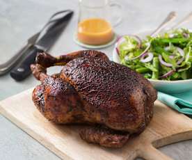 Five spice chicken with asparagus and pea salad