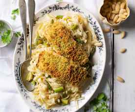 Lachs mit Mandelkruste und Spargel-Tagliatelle