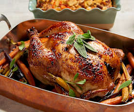 Orange Roast Chicken with Bacon Stuffing