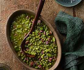 Favas e ervilhas com presunto