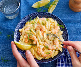 One pot de petites pâtes, crevettes, crème à l’aneth et citron