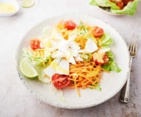 Salade de cabillaud, sauce à la mangue