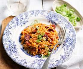 Arroz con chorizo y beicon
