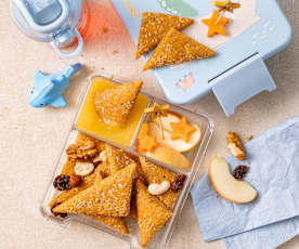 Schlaubox: Vollkorn-Karotten-Ecken mit Apfel-Birnen-Mus