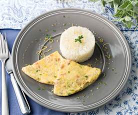 Arroz de limão com omeleta de fiambre